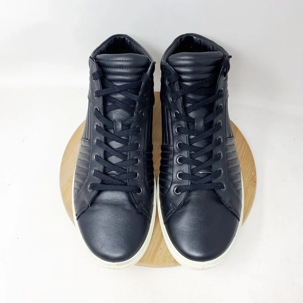 ECCO Soft 7 Sneaker Womens 41 Black Leather High Top Quilted Comfort Shoes